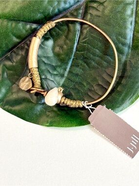 J. Jill Gold Mixed Media Stone Charm Wire Bangle Bracelet NWT